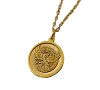 LKBEADS Collier pendentif pièce de monnaie gravée Phoenix 24 mm avec chaîne câble de 45,7 cm | Argent sterling plaqué or | Bijou unisexe | LK_PNDN_1282