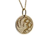 LKBEADS Collier pendentif pièce de monnaie gravée Phoenix 24 mm avec chaîne câble de 45,7 cm | Argent sterling plaqué or | Bijou unisexe | LK_PNDN_1287