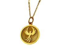 LKBEADS Collier pendentif pièce de monnaie gravée Phoenix 24 mm avec chaîne câble de 45,7 cm | Argent sterling plaqué or | Bijou unisexe | LK_PNDN_1286