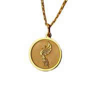 LKBEADS Collier pendentif pièce de monnaie gravée Phoenix 24 mm avec chaîne câble de 45,7 cm | Argent sterling plaqué or | Bijou unisexe | LK_PNDN_1284