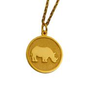 LKBEADS Collier pendentif pièce de monnaie gravée rhinocéros 24 mm avec chaîne câble de 45,7 cm | Argent sterling plaqué or | Bijou unisexe | LK_PNDN_1354