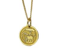 LKBEADS Collier pendentif pièce de monnaie gravée rhinocéros 24 mm avec chaîne câble de 45,7 cm | Argent sterling plaqué or | Bijou unisexe | LK_PNDN_1357