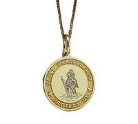 LKBEADS Collier pendentif pièce de monnaie gravée Saint Christophe 24 mm avec chaîne câble de 45,7 cm | Argent sterling plaqué or | Bijou unisexe | LK_PNDN_1416