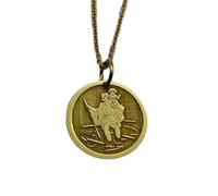 LKBEADS Collier pendentif pièce de monnaie gravée Saint Christophe 24 mm avec chaîne câble de 45,7 cm | Argent sterling plaqué or | Bijou unisexe | LK_PNDN_1417
