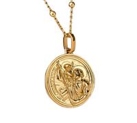 LKBEADS Collier pendentif pièce de monnaie gravée Saint Christophe 24 mm avec chaîne câble de 45,7 cm | Argent sterling plaqué or | Bijou unisexe | LK_PNDN_1414
