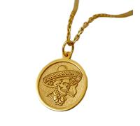LKBEADS Collier pendentif pièce de monnaie gravée tête de mort de hors-la-loi 24 mm avec chaîne câble de 45,7 cm | Argent sterling plaqué or | Bijou unisexe | LK_PNDN_1227