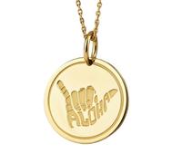 LKBEADS Collier pendentif pièce gravée Aloha hawaïenne 24 mm avec chaîne câble de 45,7 cm | Argent sterling plaqué or | Bijou unisexe | LK_PNDN_0731