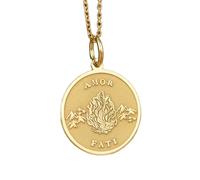LKBEADS Collier pendentif pièce gravée Amor Fati 24 mm avec chaîne câble de 45,7 cm | Argent sterling plaqué or | Bijou unisexe | LK_PNDN_0022