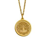 LKBEADS Collier pendentif pièce gravée Arbre de Vie 24 mm avec chaîne câble 45,7 cm | Argent sterling plaqué or | Bijou unisexe | LK_PNDN_1692