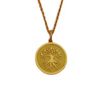 LKBEADS Collier pendentif pièce gravée Arbre de Vie 24 mm avec chaîne câble de 45,7 cm | Argent sterling plaqué or | Bijou unisexe | LK_PNDN_1703