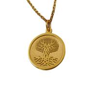 LKBEADS Collier pendentif pièce gravée Arbre de Vie 24 mm avec chaîne câble de 45,7 cm | Argent sterling plaqué or | Bijou unisexe | LK_PNDN_1697