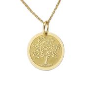 LKBEADS Collier pendentif pièce gravée Arbre de Vie 24 mm avec chaîne câble de 45,7 cm | Argent sterling plaqué or | Bijou unisexe | LK_PNDN_1710