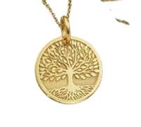 LKBEADS Collier pendentif pièce gravée Arbre de Vie 24 mm avec chaîne câble de 45,7 cm | Argent sterling plaqué or | Bijou unisexe | LK_PNDN_1716
