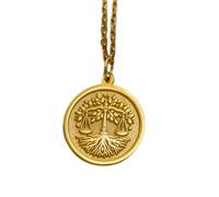 LKBEADS Collier pendentif pièce gravée Arbre de Vie 24 mm avec chaîne câble de 45,7 cm | Argent sterling plaqué or | Bijou unisexe | LK_PNDN_1691