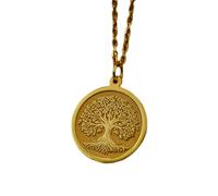 LKBEADS Collier pendentif pièce gravée Arbre de Vie 24 mm avec chaîne câble de 45,7 cm | Argent sterling plaqué or | Bijou unisexe | LK_PNDN_1693