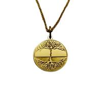 LKBEADS Collier pendentif pièce gravée Arbre de Vie 24 mm avec chaîne câble de 45,7 cm | Argent sterling plaqué or | Bijou unisexe | LK_PNDN_1723