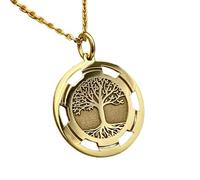 LKBEADS Collier pendentif pièce gravée Arbre de Vie 24 mm avec chaîne câble de 45,7 cm | Argent sterling plaqué or | Bijou unisexe | LK_PNDN_1706