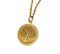 LKBEADS Collier pendentif pièce gravée Arbre de Vie 24 mm avec chaîne câble de 45,7 cm | Argent sterling plaqué or | Bijou unisexe | LK_PNDN_1698