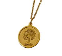 LKBEADS Collier pendentif pièce gravée Arbre de Vie 24 mm avec chaîne câble de 45,7 cm | Argent sterling plaqué or | Bijou unisexe | LK_PNDN_1694