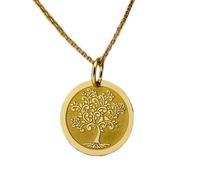 LKBEADS Collier pendentif pièce gravée Arbre de Vie 24 mm avec chaîne câble de 45,7 cm | Argent sterling plaqué or | Bijou unisexe | LK_PNDN_1715