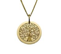 LKBEADS Collier pendentif pièce gravée Arbre de Vie 24 mm avec chaîne câble de 45,7 cm | Argent sterling plaqué or | Bijou unisexe | LK_PNDN_1713
