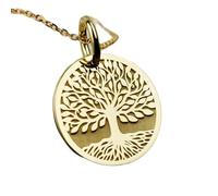 LKBEADS Collier pendentif pièce gravée Arbre de Vie 24 mm avec chaîne câble de 45,7 cm | Argent sterling plaqué or | Bijou unisexe | LK_PNDN_1687