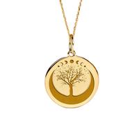 LKBEADS Collier pendentif pièce gravée Arbre de Vie 24 mm avec chaîne câble de 45,7 cm | Argent sterling plaqué or | Bijou unisexe | LK_PNDN_1690
