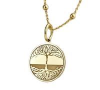 LKBEADS Collier pendentif pièce gravée Arbre de Vie 24 mm avec chaîne câble de 45,7 cm | Argent sterling plaqué or | Bijou unisexe | LK_PNDN_1688