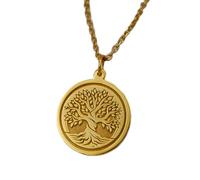 LKBEADS Collier pendentif pièce gravée Arbre de Vie 24 mm avec chaîne câble de 45,7 cm | Argent sterling plaqué or | Bijou unisexe | LK_PNDN_1696