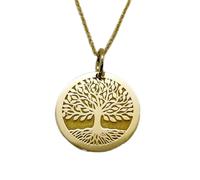 LKBEADS Collier pendentif pièce gravée Arbre de Vie 24 mm avec chaîne câble de 45,7 cm | Argent sterling plaqué or | Bijou unisexe | LK_PNDN_1722