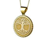 LKBEADS Collier pendentif pièce gravée Arbre de Vie 24 mm avec chaîne câble de 45,7 cm | Argent sterling plaqué or | Bijou unisexe | LK_PNDN_1717
