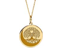 LKBEADS Collier pendentif pièce gravée Arbre de Vie 24 mm avec chaîne câble de 45,7 cm | Argent sterling plaqué or | Bijou unisexe | LK_PNDN_1701