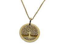 LKBEADS Collier pendentif pièce gravée Arbre de Vie 24 mm avec chaîne câble de 45,7 cm | Argent sterling plaqué or | Bijou unisexe | LK_PNDN_1719