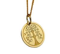 LKBEADS Collier pendentif pièce gravée Arbre de Vie 24 mm avec chaîne câble de 45,7 cm | Argent sterling plaqué or | Bijou unisexe | LK_PNDN_1726