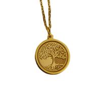 LKBEADS Collier pendentif pièce gravée Arbre de Vie 24 mm avec chaîne câble de 45,7 cm | Argent sterling plaqué or | Bijou unisexe | LK_PNDN_1695