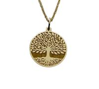 LKBEADS Collier pendentif pièce gravée Arbre de Vie 24 mm avec chaîne câble de 45,7 cm | Argent sterling plaqué or | Bijou unisexe | LK_PNDN_1725