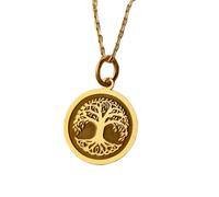 LKBEADS Collier pendentif pièce gravée Arbre de Vie 24 mm avec chaîne câble de 45,7 cm | Argent sterling plaqué or | Bijou unisexe | LK_PNDN_1700