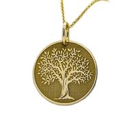 LKBEADS Collier pendentif pièce gravée Arbre de Vie 24 mm avec chaîne câble de 45,7 cm | Argent sterling plaqué or | Bijou unisexe | LK_PNDN_1689