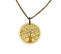 LKBEADS Collier pendentif pièce gravée Arbre de Vie 24 mm avec chaîne câble de 45,7 cm | Argent sterling plaqué or | Bijou unisexe | LK_PNDN_1714