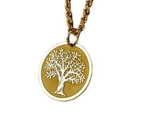 LKBEADS Collier pendentif pièce gravée Arbre de Vie 24 mm avec chaîne corde française de 45,7 cm | Argent sterling plaqué or | Bijou unisexe | LK_PNDN_1727