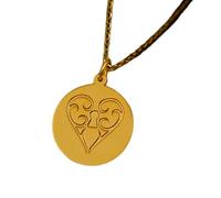 LKBEADS Collier pendentif pièce gravée cadenas en forme de cœur, 24 mm, chaîne câble de 45,7 cm | Argent sterling plaqué or | Bijou unisexe | LK_PNDN_0750