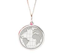 LKBEADS Collier pendentif pièce gravée carte du monde 24 mm avec chaîne câble 45,7 cm | Argent sterling 925 | Bijou unisexe | LK_PNDN_2303