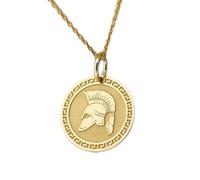 LKBEADS Collier pendentif pièce gravée casque de guerrier spartiate 24 mm avec chaîne câble de 45,7 cm | Argent sterling plaqué or | Bijou unisexe | LK_PNDN_1520