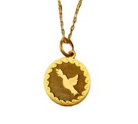 LKBEADS Collier pendentif pièce gravée colombe 24 mm avec chaîne câble 45,7 cm | Argent sterling plaqué or | Bijou unisexe | LK_PNDN_0492
