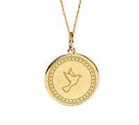 LKBEADS Collier pendentif pièce gravée colombe 24 mm avec chaîne câble 45,7 cm | Argent sterling plaqué or | Bijou unisexe | LK_PNDN_0494
