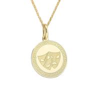 LKBEADS Collier pendentif pièce gravée comédie et tragédie 24 mm avec chaîne câble 45 cm | Argent sterling plaqué or | Bijou unisexe | LK_PNDN_0313