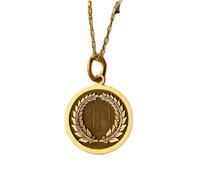 LKBEADS Collier pendentif pièce gravée couronne de laurier 24 mm avec chaîne câble 45,7 cm | Argent sterling plaqué or | Bijou unisexe | LK_PNDN_0905