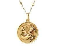 LKBEADS Collier pendentif pièce gravée Couronne d'épines de Jésus, 24 mm, chaîne câble de 45,7 cm | Argent sterling plaqué or | Bijou unisexe | LK_PNDN_0871