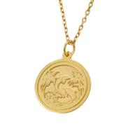 LKBEADS Collier pendentif pièce gravée dauphins tropicaux 24 mm avec chaîne câble de 45,7 cm | Argent sterling plaqué or | Bijou unisexe | LK_PNDN_1763