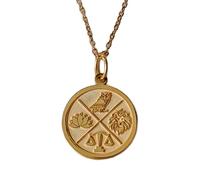 LKBEADS Collier pendentif pièce gravée des vertus cardinales 24 mm avec chaîne câble de 45,7 cm | Argent sterling plaqué or | Bijou unisexe | LK_PNDN_0203